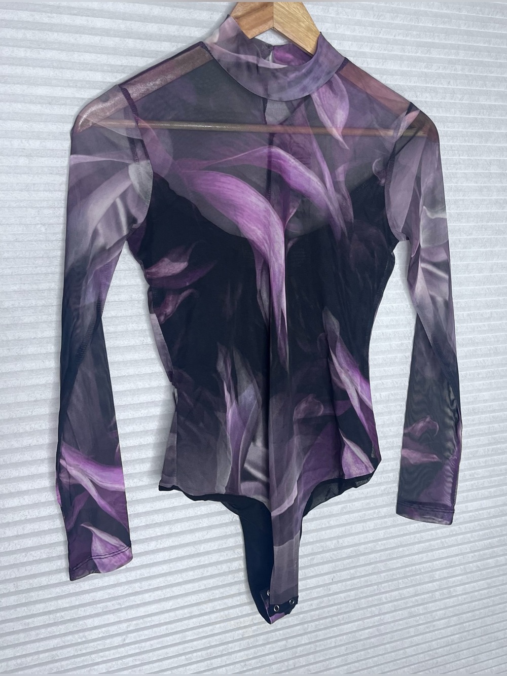 All Saints Ella Margeaux Bodysuit Black Purple  long sleeve floral size 2